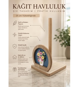 Ahşap Kağıt Havluluk Dekoratif Mutfak Tezgah Üstü Vazo Çiçek Figürlü Havlu Tutucu 25 Cm Stand