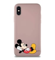 Apple iPhone X Soft Premier Kapak Mickey Mouse-F Tasarımlı Silikon Kılıf - Pudra (Şeffaf)