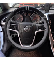 Opel Meriva B Dikme Direksiyon Kılıfı Parlak Siyah Gri Detaylı Gri Çift Yüzük ve Dikiş 2010-2017