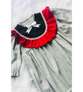 Dantel Ve Fırfır Detaylı Gri Krep Kız Çocuk Bebek Elbise