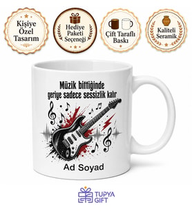 Rock Müzik Temalı Baskılı Porselen Kupa Bardak Hediye Rock Severlere