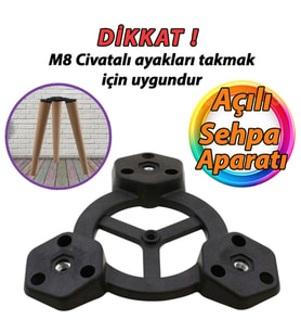 Açılı Üçlü Sehpa Bağlantı Aparatı Zigon Puf Tabure Mobilya Masa Ayağı Ayak Takma Tabanı (Siyah)