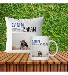Kişiye Özel Canım Babam Yazılı Yastık ve Kupa Bardak Seti Babalar Günü Hediyesi