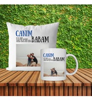 Kişiye Özel Canım Babam Yazılı Yastık ve Kupa Bardak Seti Babalar Günü Hediyesi