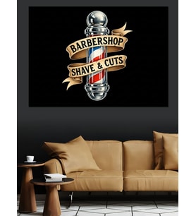 Barber Shop Logo Tasarımı Dekoratif Kanvas - Mdf Ahşap Tablo