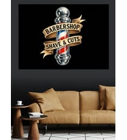 Barber Shop Logo Tasarımı Dekoratif Kanvas - Mdf Ahşap Tablo