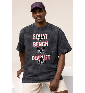 Squat Bench Deadlift Fitness Bodybuilding Sporcu Baskılı Unisex Oversize Vintage Yıkamalı Tişört