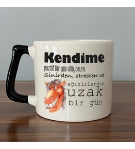 Kendime Pozitif Bir Gün Diliyorum Baskılı Siyah Kulplu D Kupa