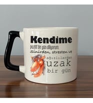 Kendime Pozitif Bir Gün Diliyorum Baskılı Siyah Kulplu D Kupa