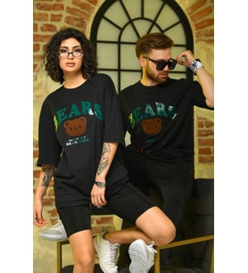 Sevgili Kombini Çift Unisex Oversize Tişört Siyah