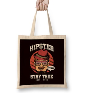 Hipster Stay Retro True Obey None Bearded Mustache Gift Bez Çanta Uzun Saplı