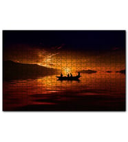 Cakapuzzle Günbatımı Göldeki Sandal ve 4 Adam  Puzzle Yapboz MDF (Ahşap) (120 Parça)