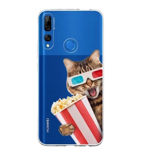 PrintiFy Huawei Y9 Prime 2019 ile Uyumlu 1mm Slim Fit Kedi 1 050b Baskılı Şeffaf  Kılıf