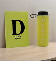 BK Gift Kişiye Özel İsimli Sarı Defter ve Matara Hediye Seti-5, Sevgiliye Hediye, Arkadaşa Hediye, Yeni İş Hediyesi