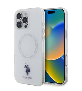 Apple iPhone 16 Pro Max Uyumlu Kılıf U.S. Polo Assn. Orjinal Lisanslı M-safe Şarj Özellikli IML Double Horse Logolu Ring Kapak (Beyaz)