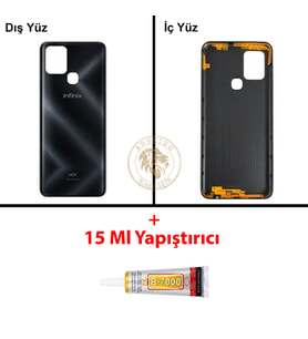 Infinix Note 10 Siyah Uyumlu Arka Kapak + B7000 Yapıştırıcı Arka Cam Batarya Pil Kapağı Lazer Kesim