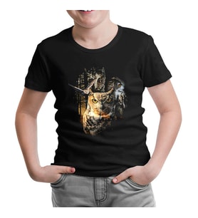Owls at Night Siyah Çocuk Tshirt