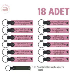 Pembe & Yeşil, Öğrencilerin Birlikte Paylaşabileceği, 18'li Anahtarlık Set, İsme Özel Hatıra