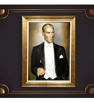 Altın Varaklı Çerçeveli Paspartulu Atatürk Tablo z4854 (Gold)