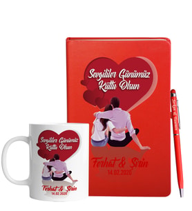 Sevgililer Gününe Özel Kırmızı Defter Kalem & Kupa Hediye Seti 1