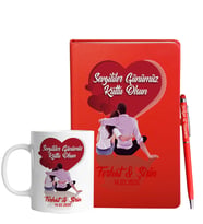 Sevgililer Gününe Özel Kırmızı Defter Kalem & Kupa Hediye Seti 1