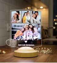 Anneye Hediye 4 Fotoğraflı LED Lamba – Kişiye Özel Resimli Anneler Günü Hediyesi, Annem Yazılı Anlamlı Hediye