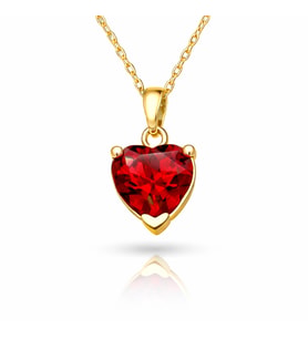 925 Ayar Gümüş Gold Kaplama Kırmızı Taşlı Kalp Kolye