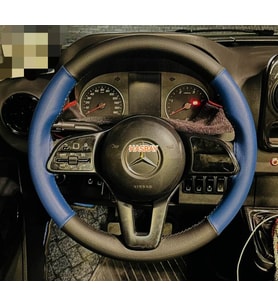 DİKİŞLİ DİREKSİYON KILIFI SİYAH / MAVİ DERİ SİYAH DİKİŞLİ MERCEDES SPRİNTER VİTO İÇİN