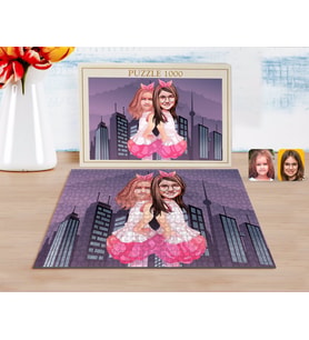 BK Gift Kişiye Özel Kız Kardeşler Karikatürlü 1000 Parça Profesyonel Puzzle-3
