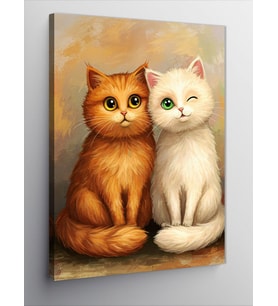Kanvas Tablo Turuncu ve Beyaz Kediler