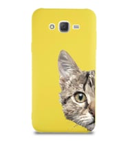 Samsung Galaxy J7 Uyumlu Lansman Kılıf Catface Tasarımlı İçi Kadife Kapak-Sarı (Şeffaf)