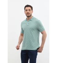 Erkek Polo Yaka Ağaç Desenli %100 Pamuk Tişört (Yeşil)