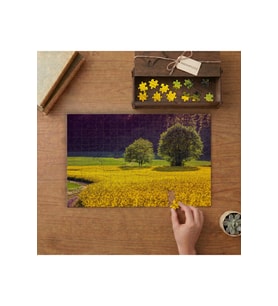 Sarı Çiçekler- Yeşil Ağaçlar Tasarımı 240 parça Ahşap Puzzle Ahşap Kutuda MP00069