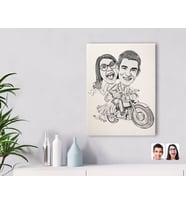 BK Gift Kişiye Özel Karakalem Gelin Damat Karikatürlü Kanvas Tablo-1
