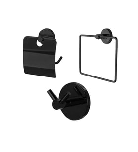 Banyo Aksesuar 3 lü Set Havluluk - Wc Kağıtlık - 2 li Askı Mat Siyah