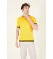 Giyim Dünyası Erkek Renkli Yaka Yarım Fermuarlı Polo Yaka Merserize T-Shirt Sarı