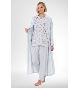 Mecit 6316 Mavi Kadın Büyük Beden Sabahlıklı Pijama Takımı