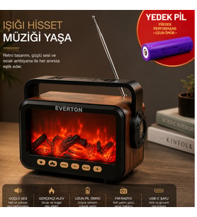 Everton RT-734 Retro Tasarımlı Şömine Efektli Solar El Fenerli Bluetooth Hoparlör (YEDEK PİLİ)