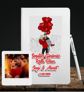 Sevgililer Gününe Özel Deri Beyaz Defter Kalem & Instagram Çerçeve Hediye Seti 17