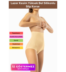 İz Göstermeyen Göbek Sıkılaştırıcı Popo Toparlayıcı Lazer Kesim Yüksek Bel Silikonlu Slip Korse Flex
