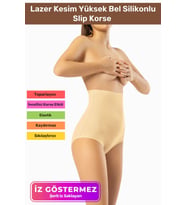 İz Göstermeyen Göbek Sıkılaştırıcı Popo Toparlayıcı Lazer Kesim Yüksek Bel Silikonlu Slip Korse Flex