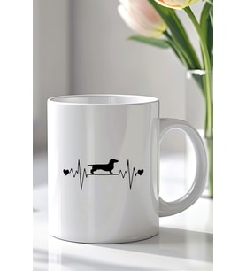 Köpek Kalp Atışı Temalı 330ml Baskılı Beyaz Seramik Kupa Bardak