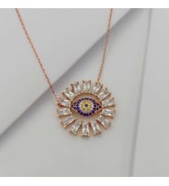 Kadın Rose Baget Taşlı Nazar Boncuğu Sembol Gümüş Kolye 925 Ayar