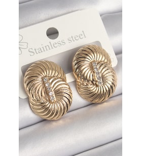 Pirinç Gold Renk Zirkon Taşlı Sarmal Model Kadın Küpe - TJ-BKP10241