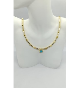 Firuze Taş Detaylı Boru Top Zincir Gold Kolye (40+5 cm)