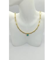 Firuze Taş Detaylı Boru Top Zincir Gold Kolye (40+5 cm)