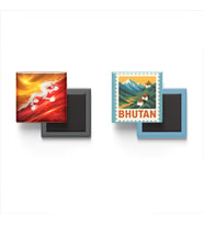 Buzdolap Magnetleri - Bhutan Bayrağı ve Thimphu Posta Pulu Tema - 2'li Set Magneti