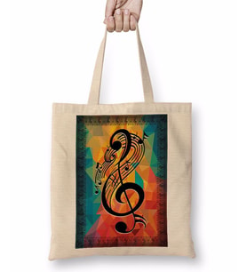 Lota Sol Anahtarı Müzik Bez Çanta Uzun Saplı