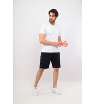 Erkek V Yaka Tshirt Şort Cep Fermuarlı Alt Üst Takım (Lacivert-Beyaz)