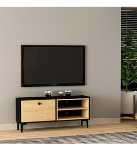 Selis T004 Modern TV Sehpası – Ahşap Siyah/Safir Meşe - 120 cm